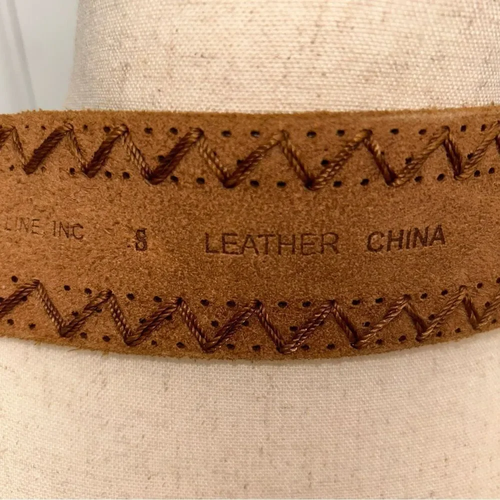 Another Line Tooled Leather Buckle Statement Belt